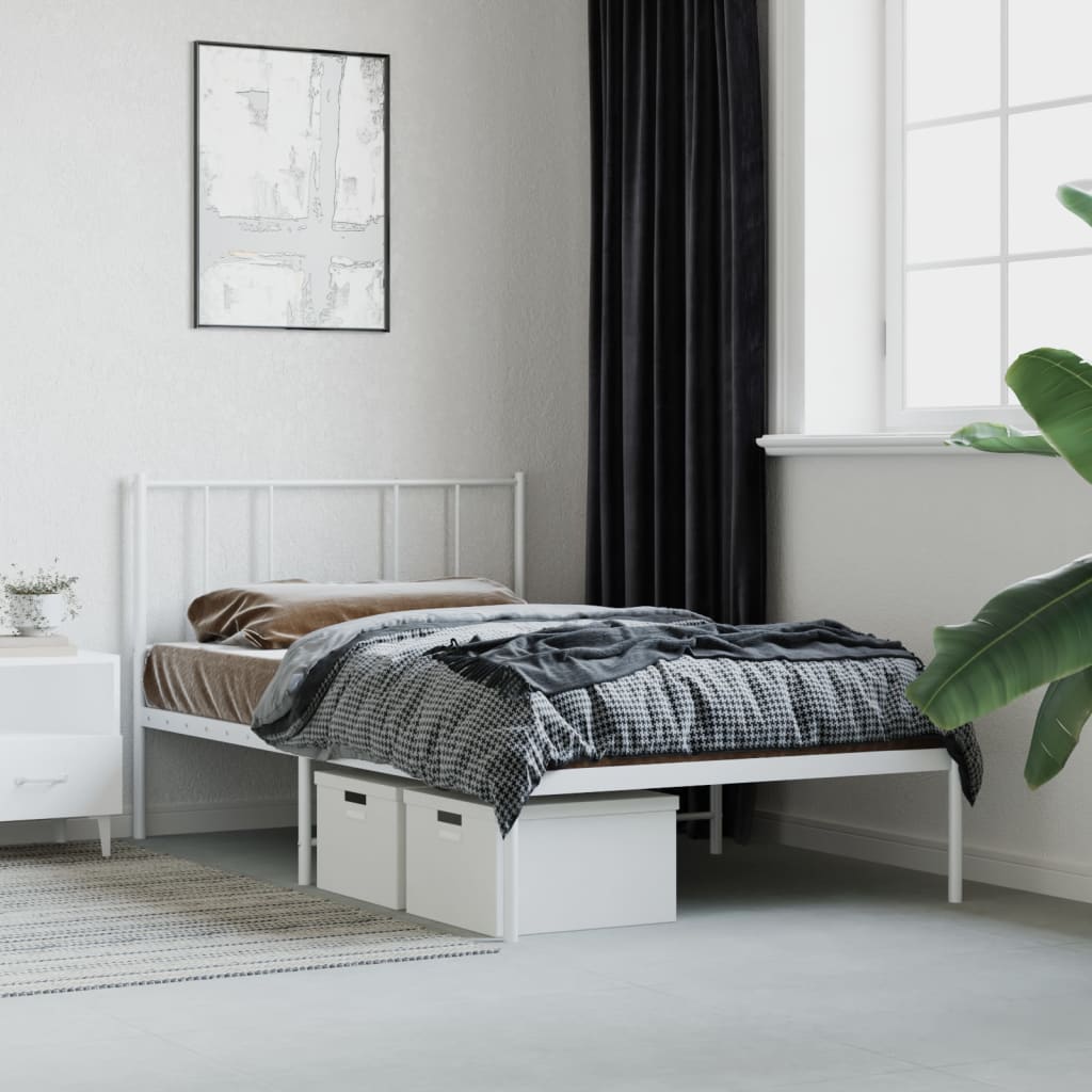 Metalinis lovos rėmas su galvūgaliu, baltos spalvos, 80x200cm Lovos ir Lovų Rėmai
