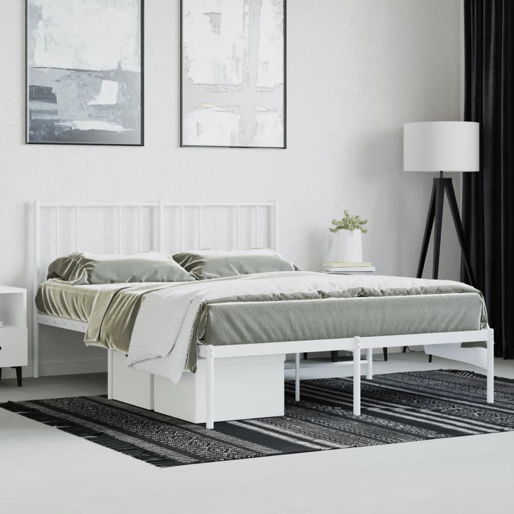 Metalinis lovos rėmas su galvūgaliu, baltos spalvos, 160x200cm Lovos ir Lovų Rėmai
